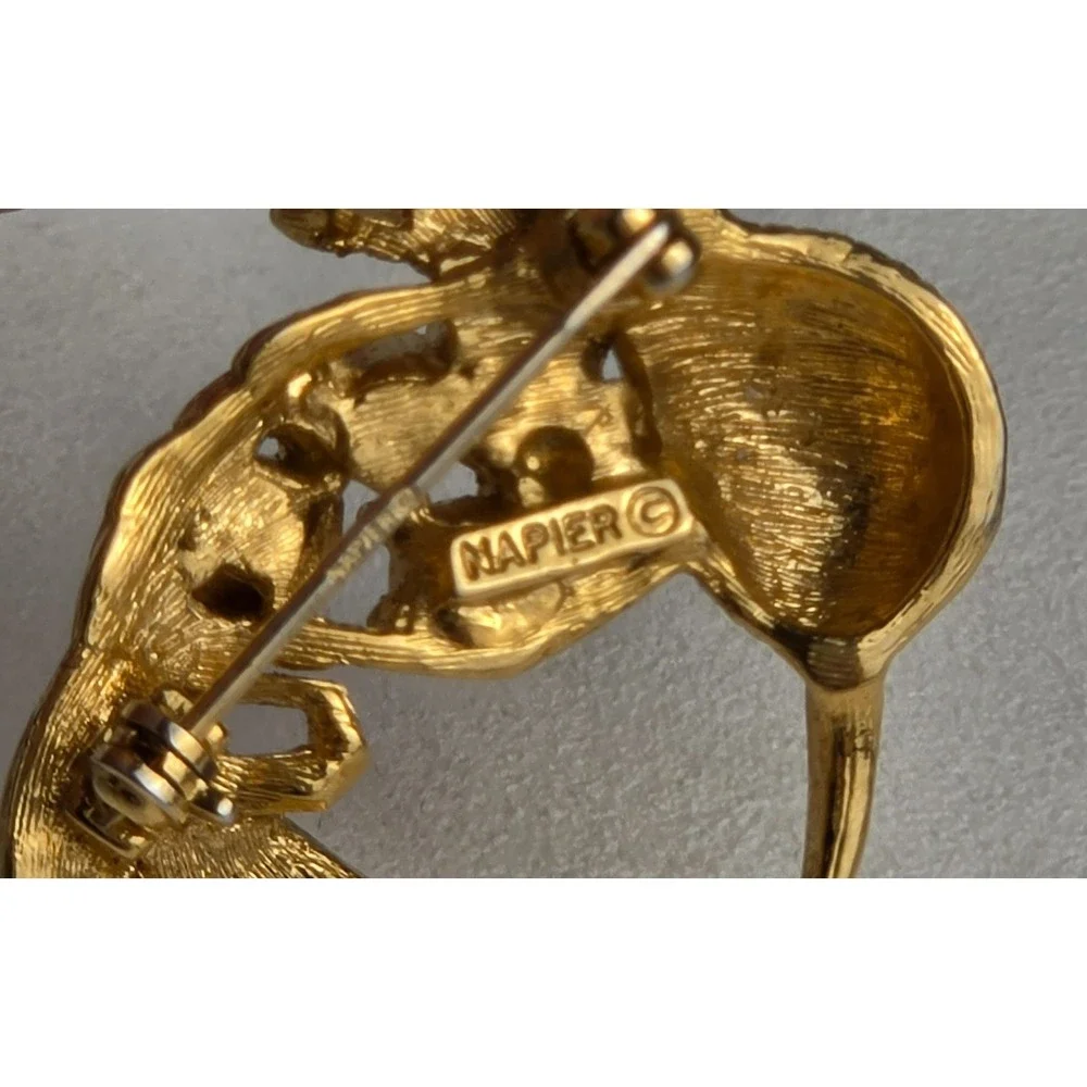 Napier Gold Tone Rhinestone Hummingbird Brooch